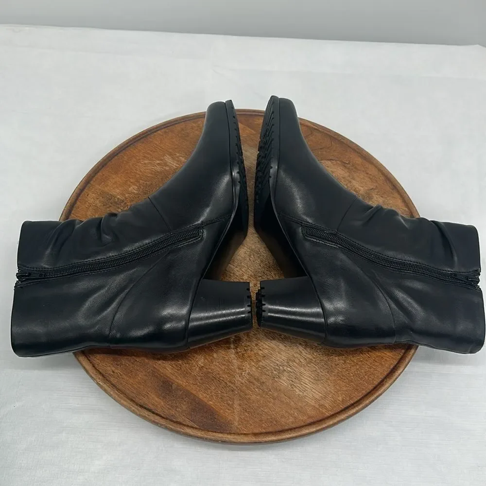 David Tate Boots Wm 11M Kona Black Lamb Pull On Block Heel Slouch Dress